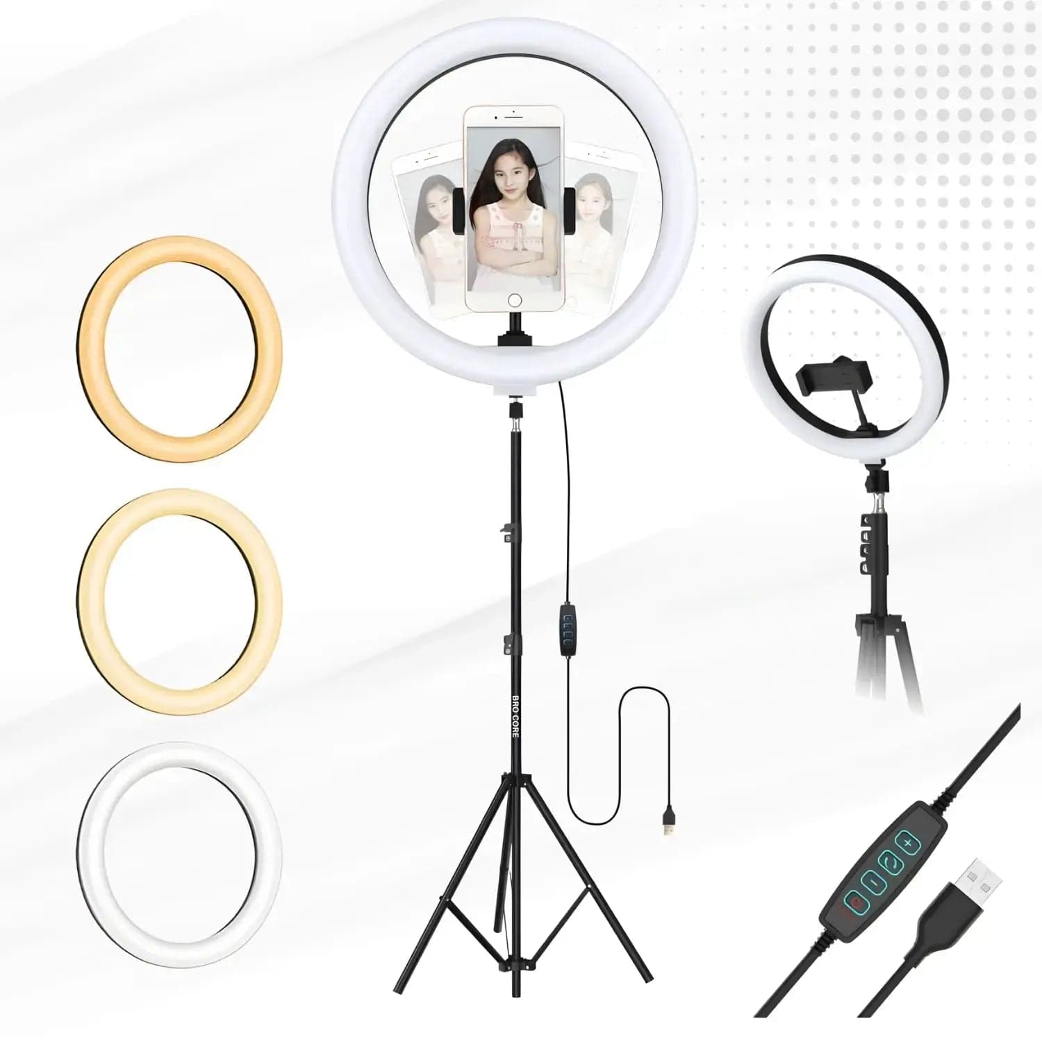 Bro Core LED Ring Light with 7 Feet Tripod Stand for Mobile Photography & Video Shooting